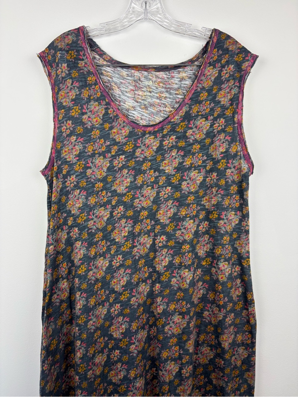 Natural Life Hangout Cotton Midi Dress Navy Floral Oversized Flowy Sz M - Picture 3 of 11